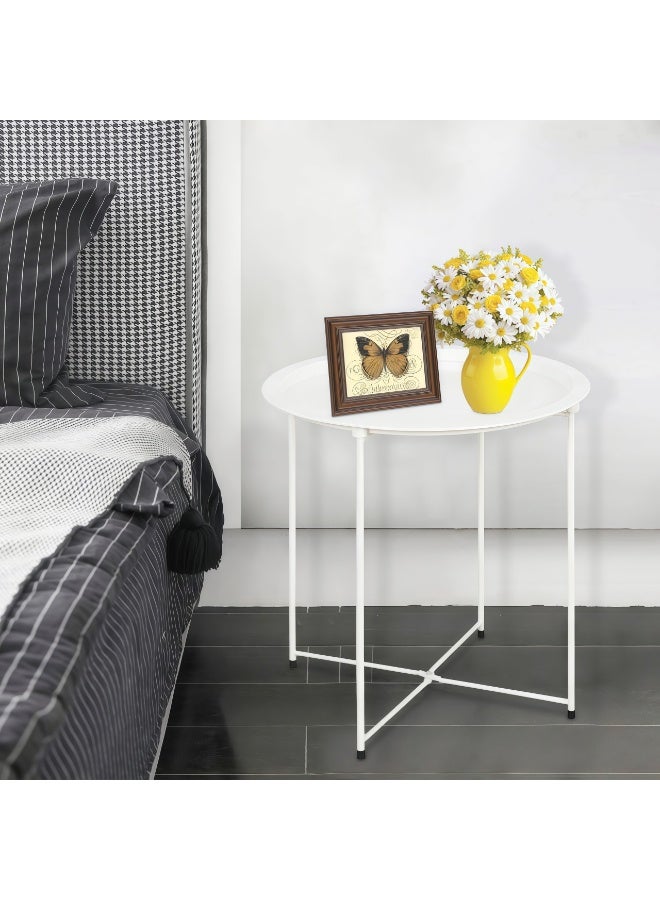 بلومنغ تايم طاولة جانبية معدنية قابلة للطي للاستخدام الخارجي - طاولة جانبية محمولة للفناء والشرفة، طاولة صينية قابلة للطي مقاومة للعوامل الجوية، مثالية للاستخدام الخارجي، والاسترخاء في الأماكن المغلقة، والتخييم، وحمامات السباحة - Image 2